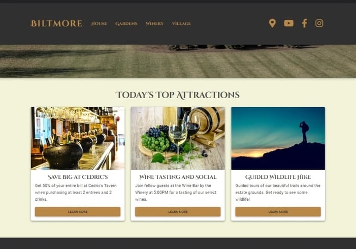 Redesign of the Biltmore Estates homepage